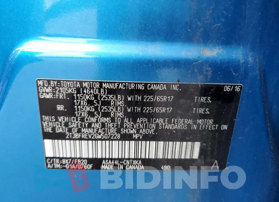 2T3BFREV2GW507228 Photo# 12
