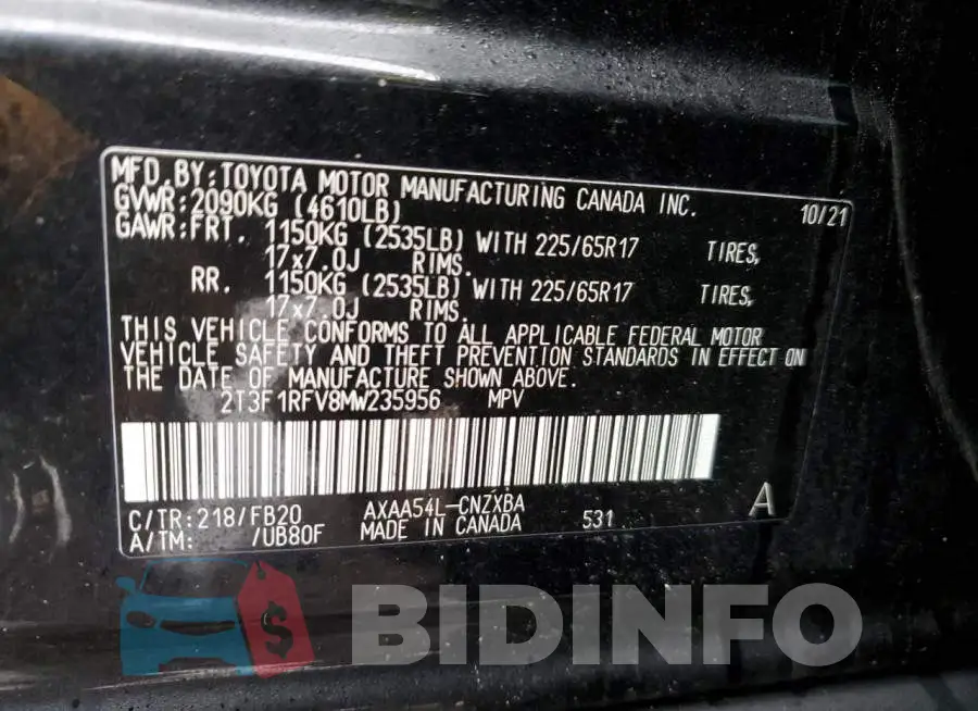 2T3F1RFV8MW235956 Photo# 13