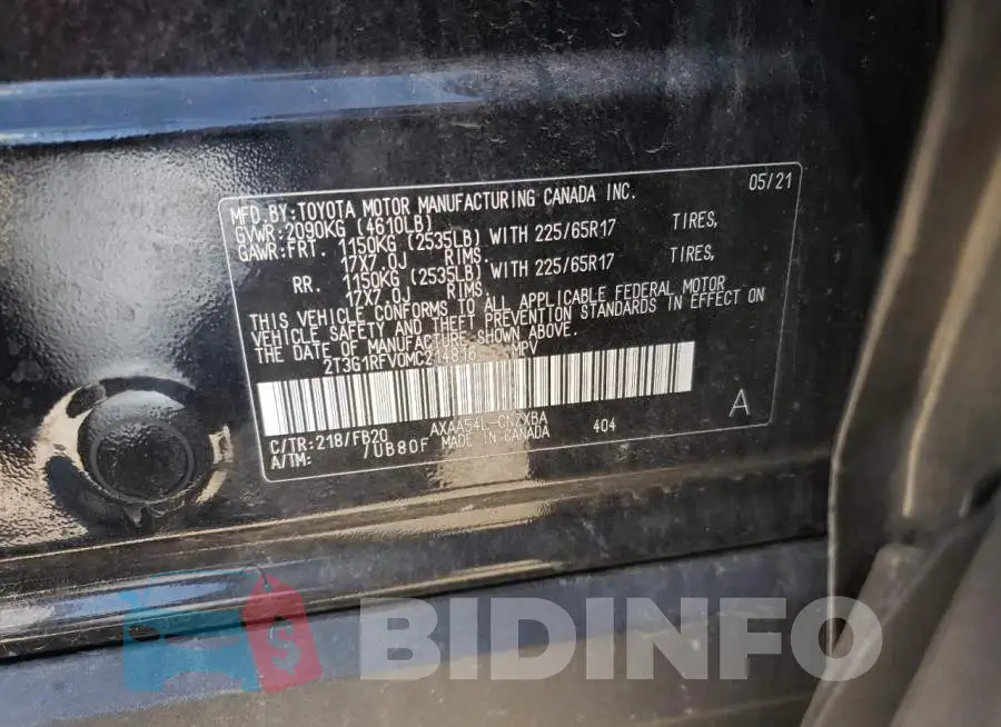 2T3G1RFV0MC214816 Photo# 13