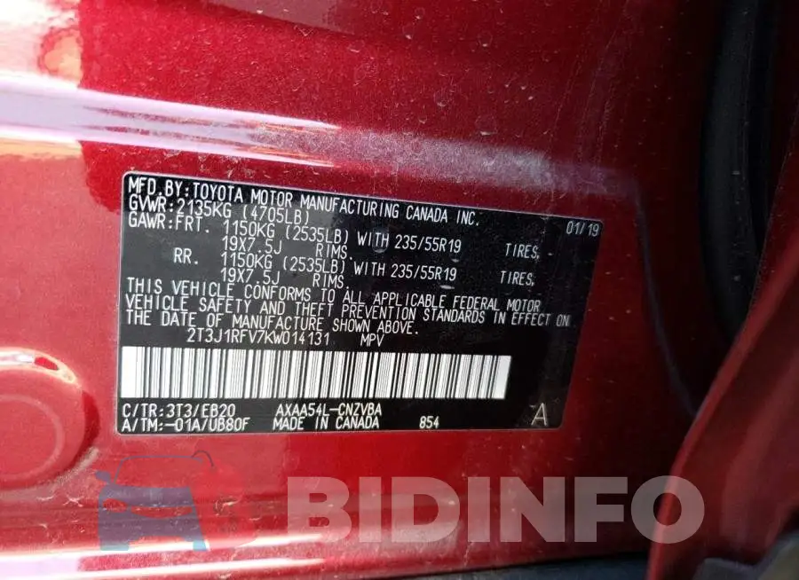 2T3J1RFV7KW014131 Photo# 13
