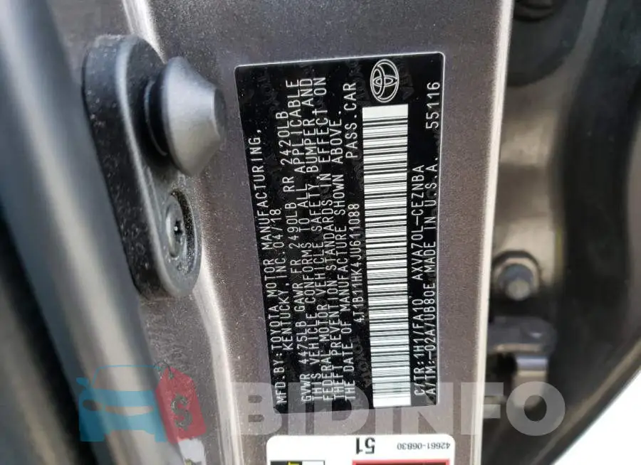 4T1B11HK4JU611088 Photo# 12