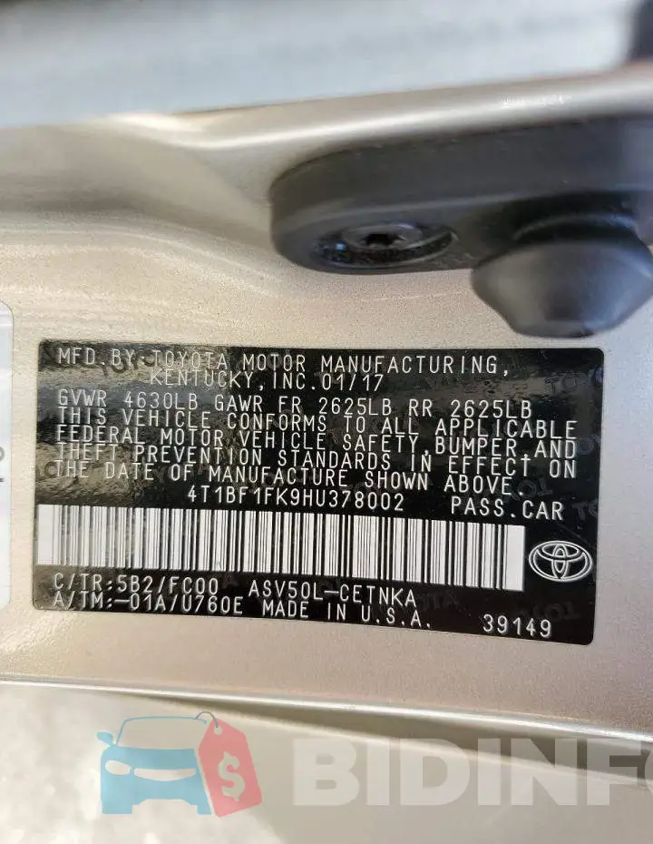 4T1BF1FK9HU378002 Photo# 12