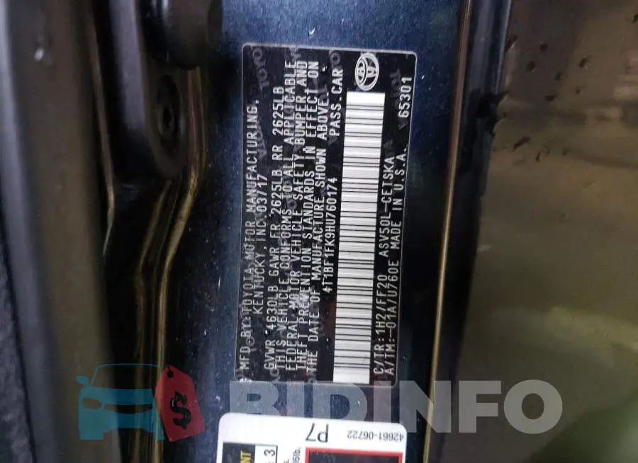 4T1BF1FK9HU760174 Photo# 12
