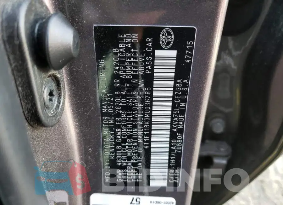 4T1F11BK3MU036786 Photo# 12