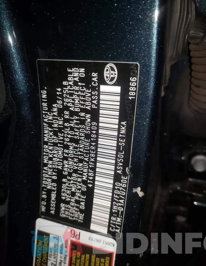 4T4BF1FK8ER418409 Photo# 12