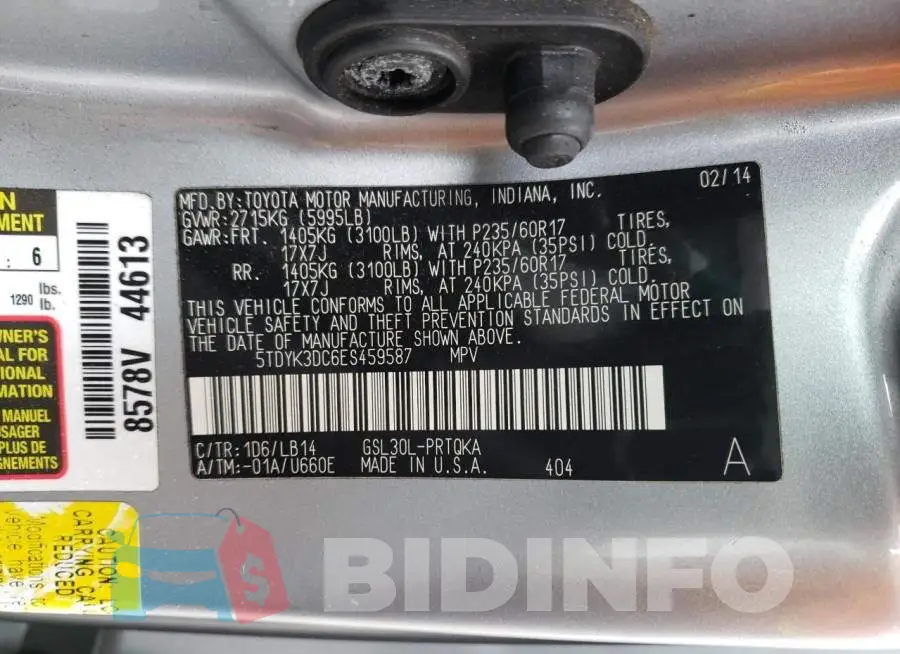 5TDYK3DC6ES459587 Photo# 13