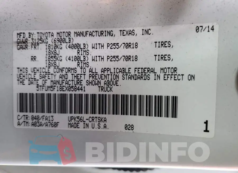 5TFUM5F18EX058441 Photo# 12