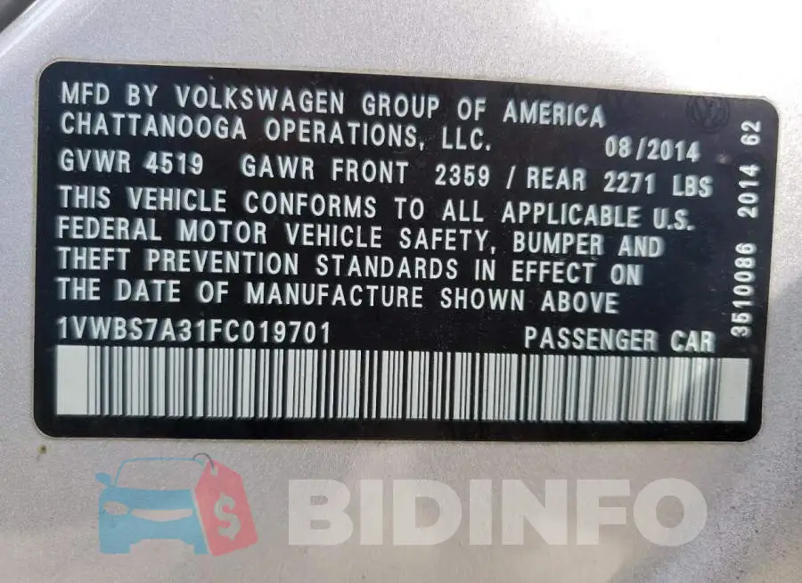 1VWBS7A31FC019701 Photo# 13