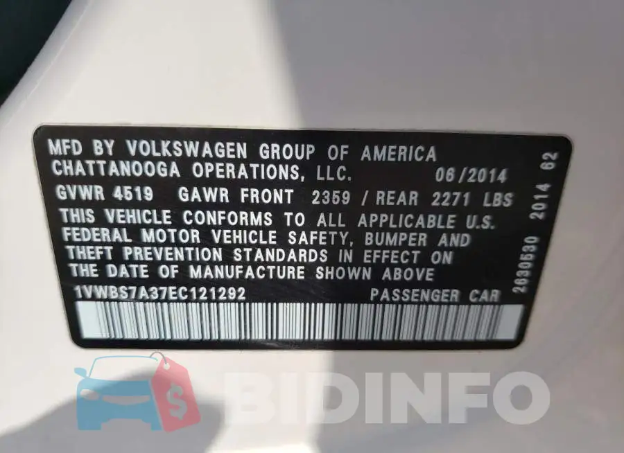 1VWBS7A37EC121292 Photo# 13