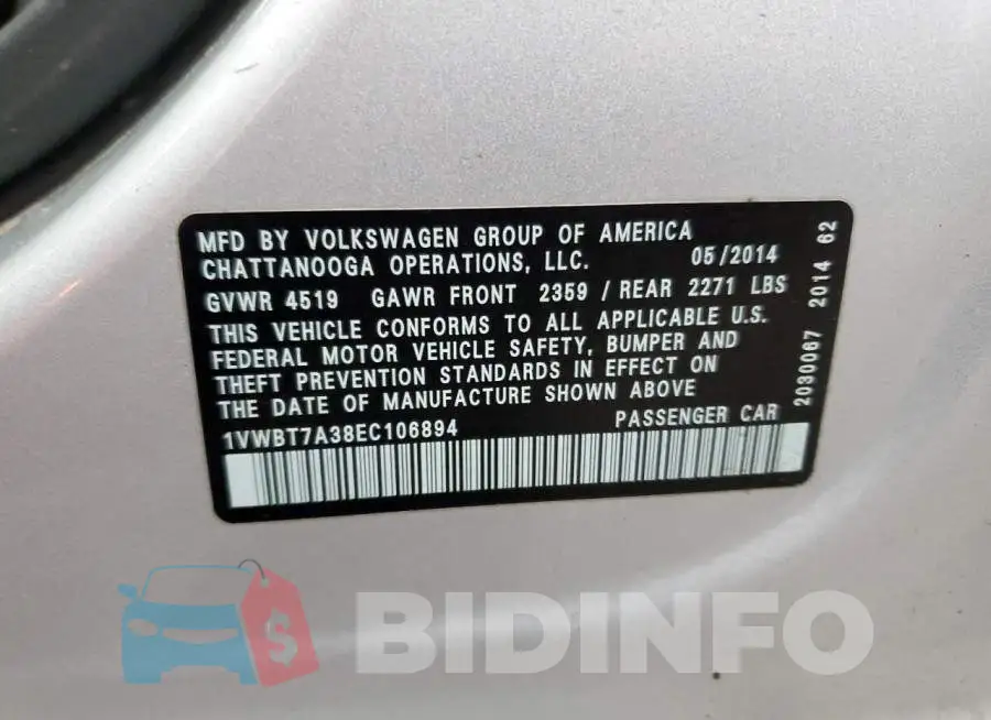 1VWBT7A38EC106894 Photo# 12