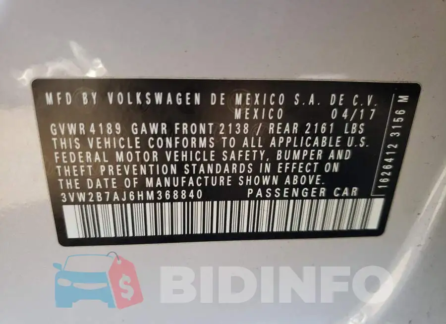 3VW2B7AJ6HM368840 Photo# 10
