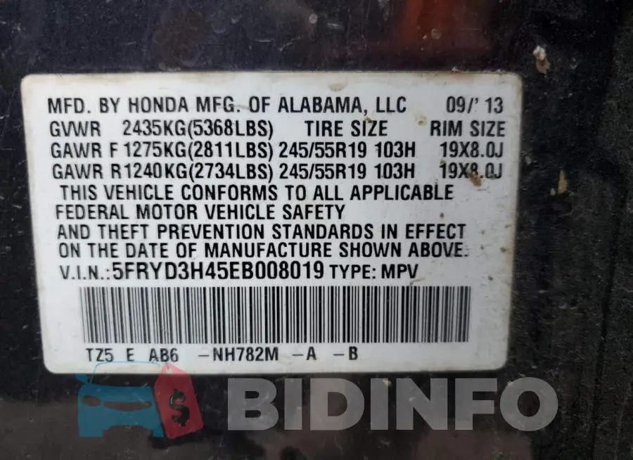 5FRYD3H45EB008019 Photo# 13
