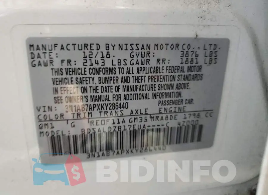 3N1AB7APXKY286440 Photo# 12