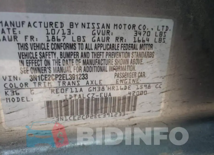 3N1CE2CP2EL391233 Photo# 13