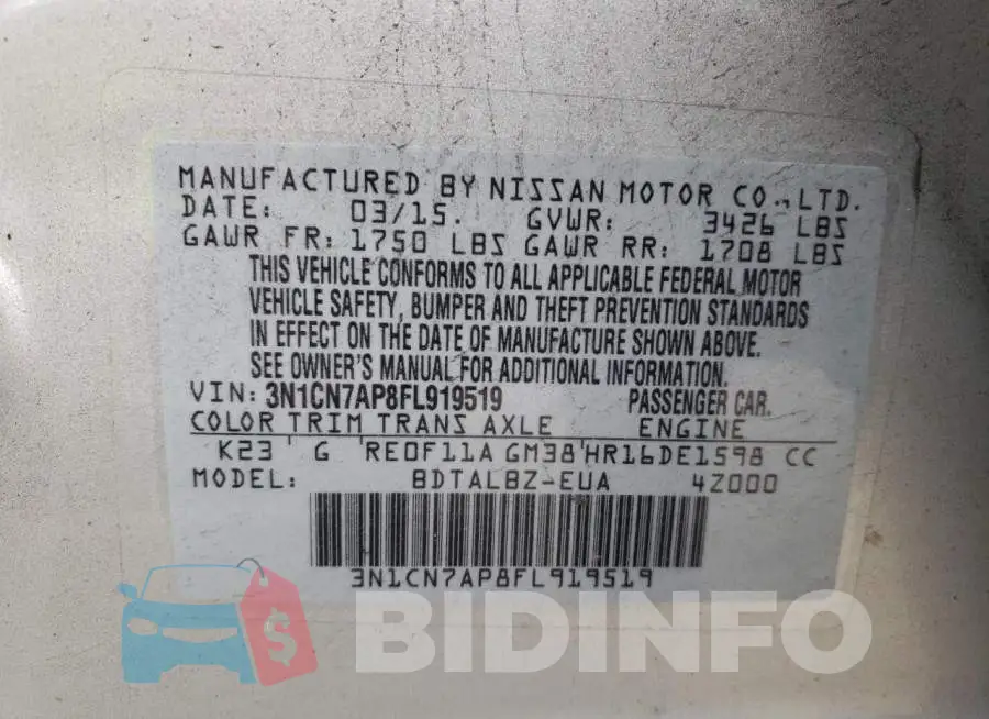 3N1CN7AP8FL919519 Photo# 13
