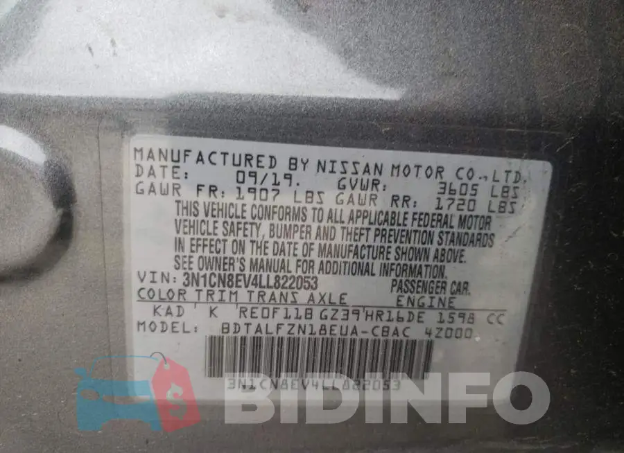 3N1CN8EV4LL822053 Photo# 12