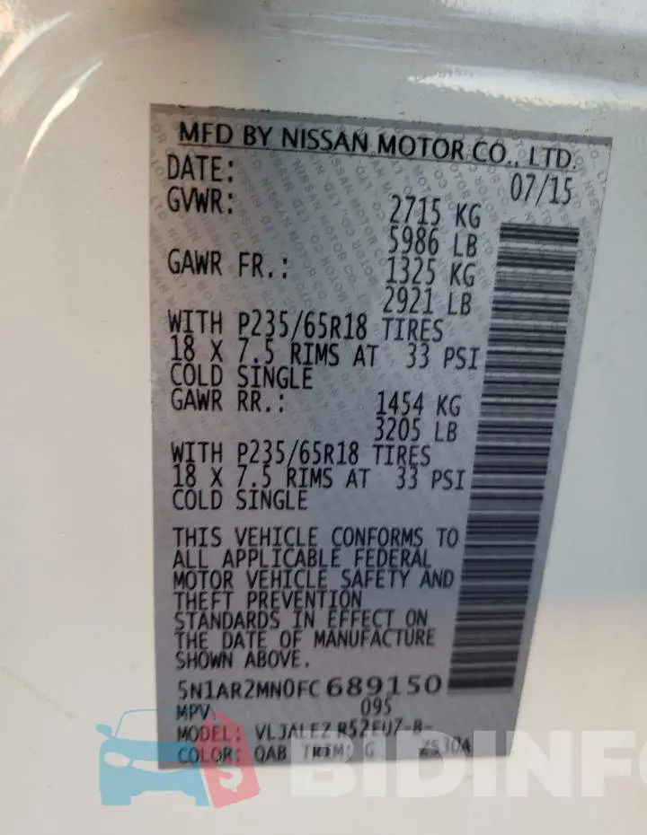 5N1AR2MN0FC689150 Photo# 13