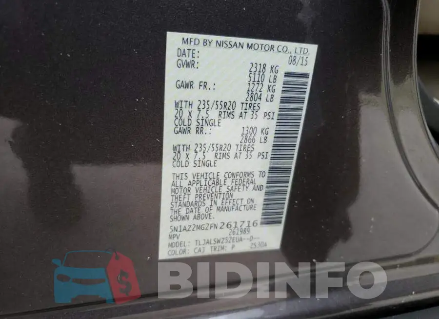 5N1AZ2MG2FN261716 Photo# 13