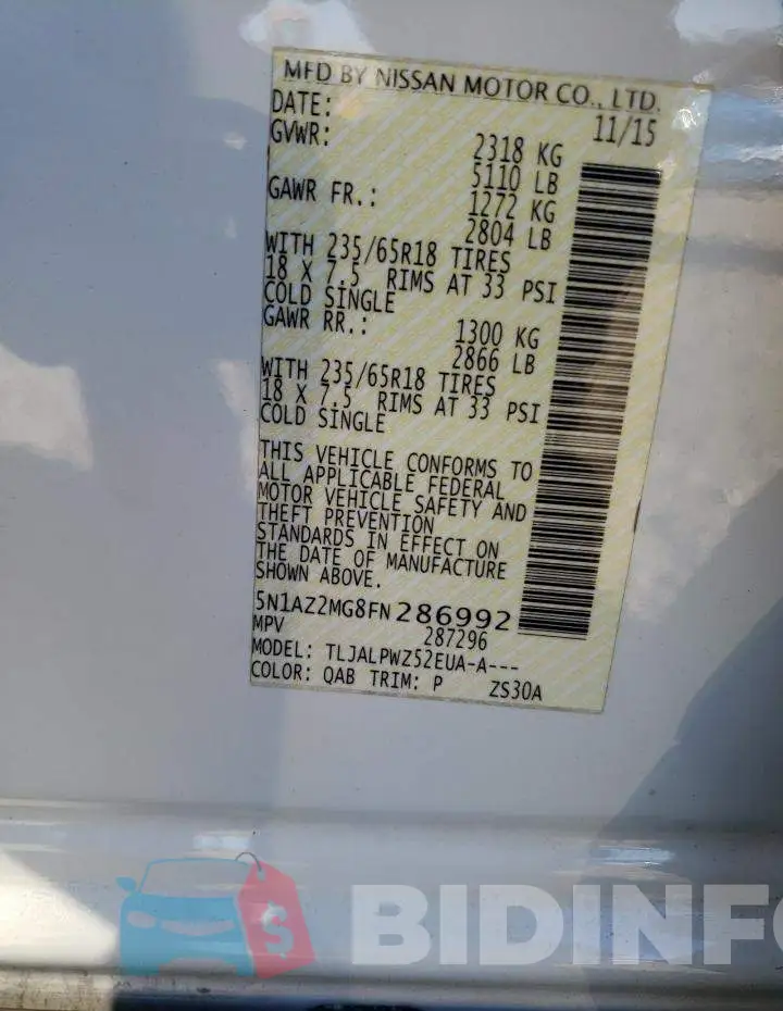 5N1AZ2MG8FN286992 Photo# 13