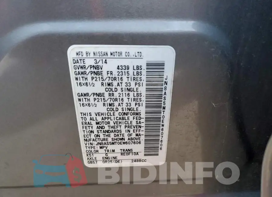 JN8AS5MT0EW607606 Photo# 13