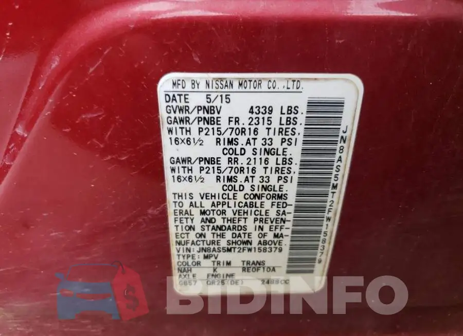 JN8AS5MT2FW158379 Photo# 13