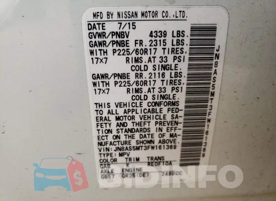 JN8AS5MT3FW161369 Photo# 12