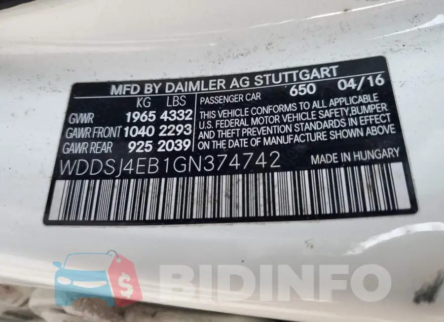 WDDSJ4EB1GN374742 Photo# 12