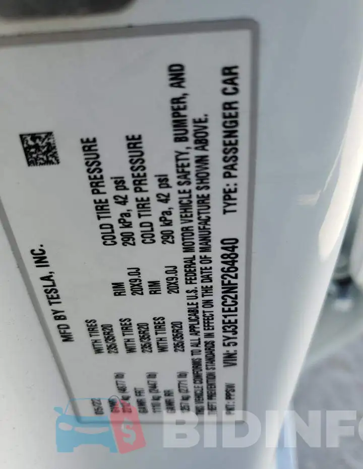 5YJ3E1EC2NF264840 Photo# 13