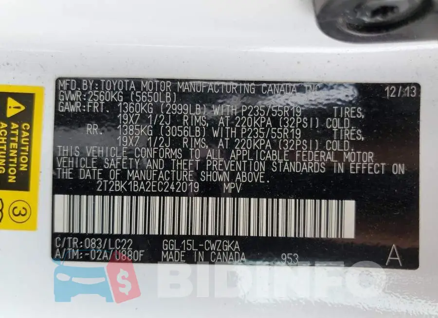 2T2BK1BA2EC242019 Photo# 13