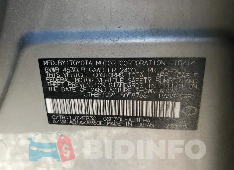 JTHBF1D21F5058766 Photo# 12