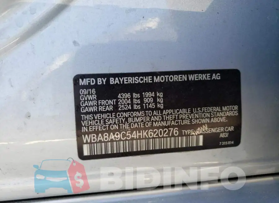 WBA8A9C54HK620276 Photo# 12