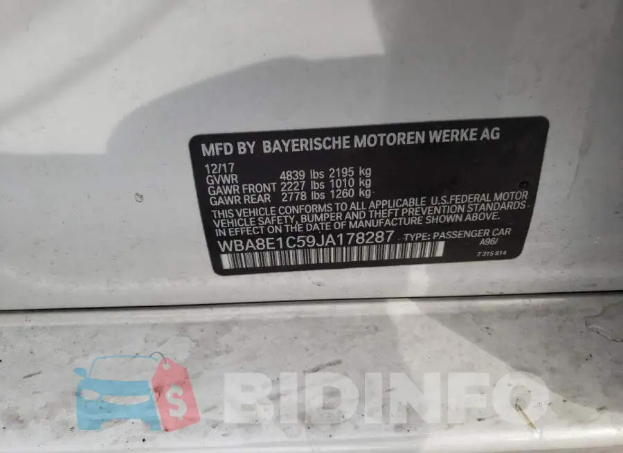 WBA8E1C59JA178287 Photo# 10