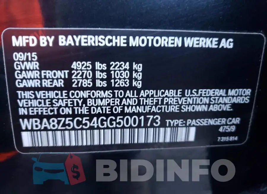 WBA8Z5C54GG500173 Photo# 10