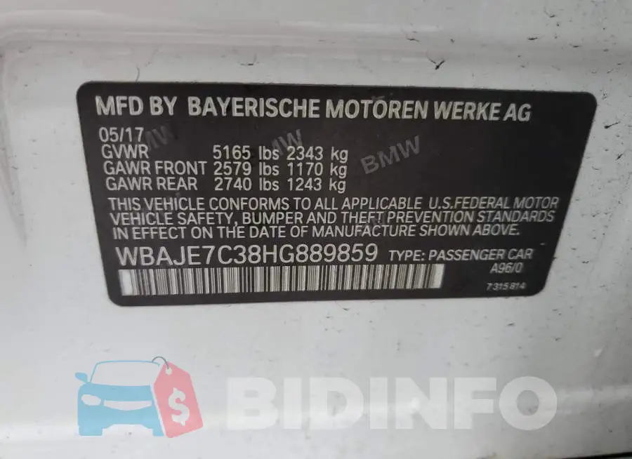 WBAJE7C38HG889859 Photo# 12