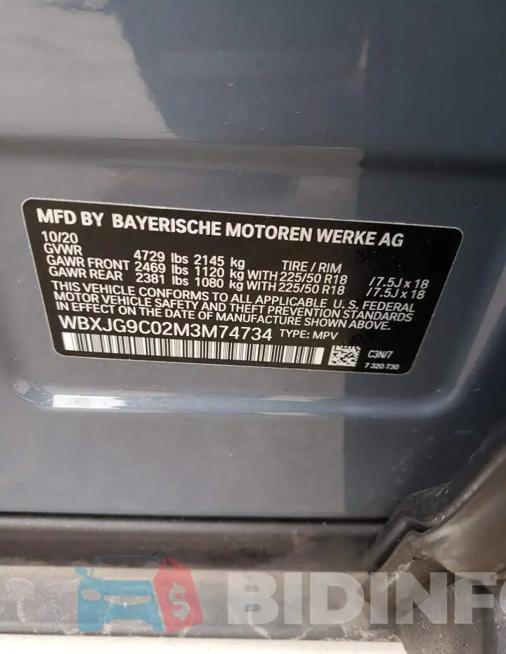 WBXJG9C02M3M74734 Photo# 12