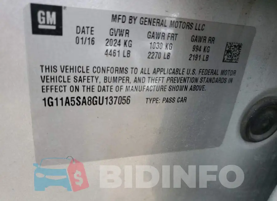 1G11A5SA8GU137056 Photo# 12