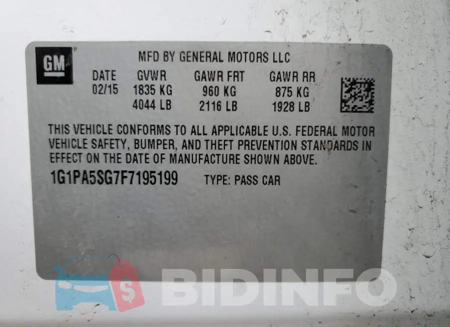 1G1PA5SG7F7195199 Photo# 13