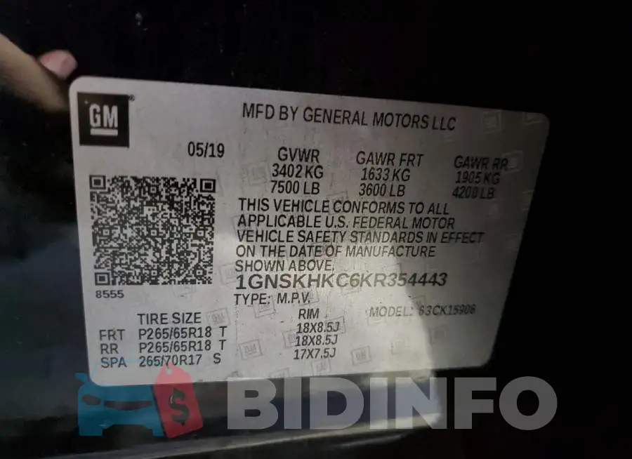 1GNSKHKC6KR354443 Photo# 13