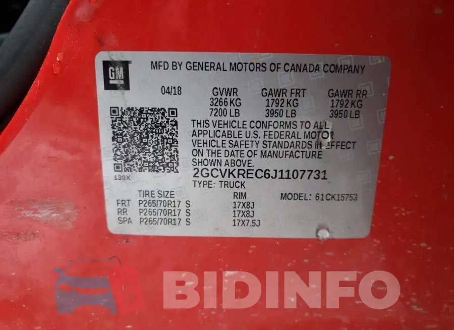 2GCVKREC6J1107731 Photo# 12