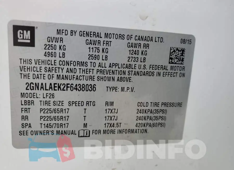 2GNALAEK2F6438036 Photo# 13