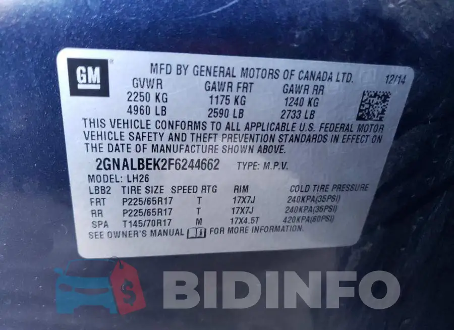 2GNALBEK2F6244662 Photo# 12