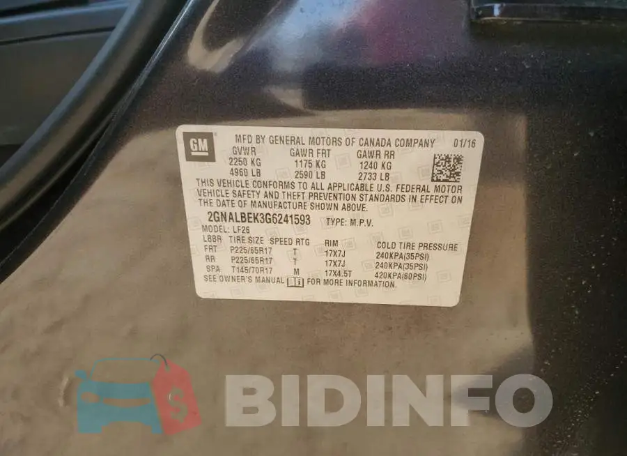 2GNALBEK3G6241593 Photo# 13