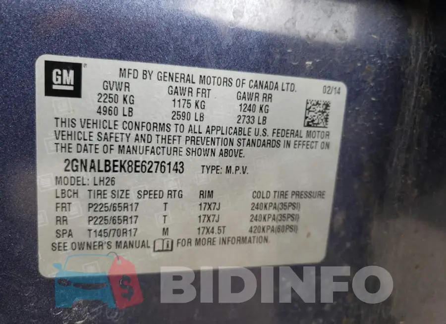 2GNALBEK8E6276143 Photo# 13