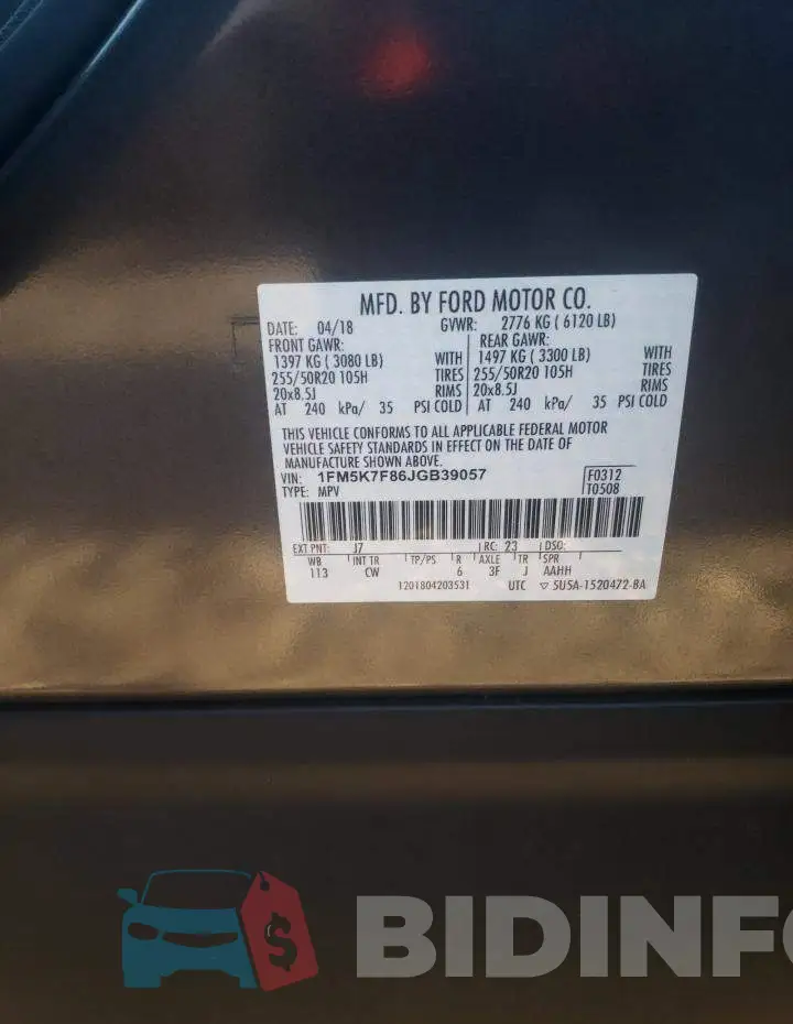 1FM5K7F86JGB39057 Photo# 13