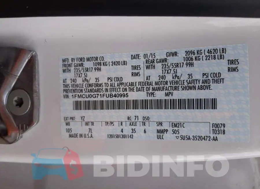 1FMCU0G71FUB40995 Photo# 13