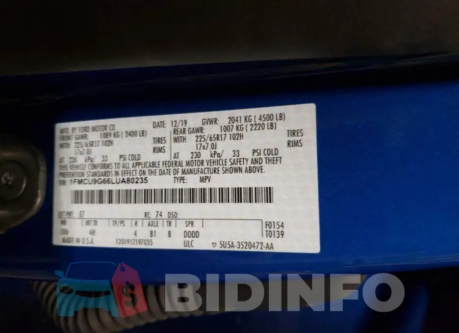 1FMCU9G66LUA80235 Photo# 10