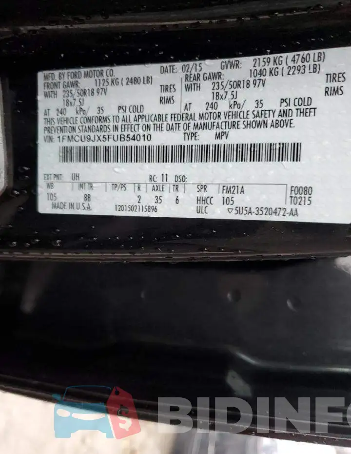 1FMCU9JX5FUB54010 Photo# 12