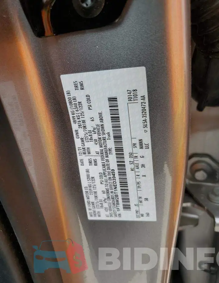 1FT8W2BT1NED39459 Photo# 13