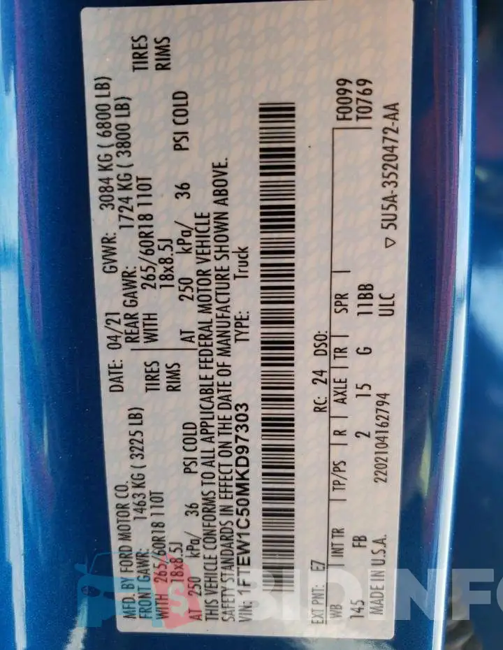 1FTEW1C50MKD97303 Photo# 13