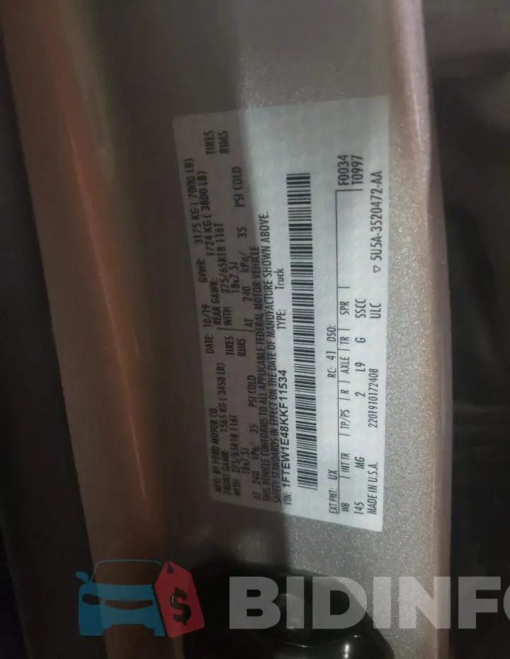 1FTEW1E48KKF11534 Photo# 12